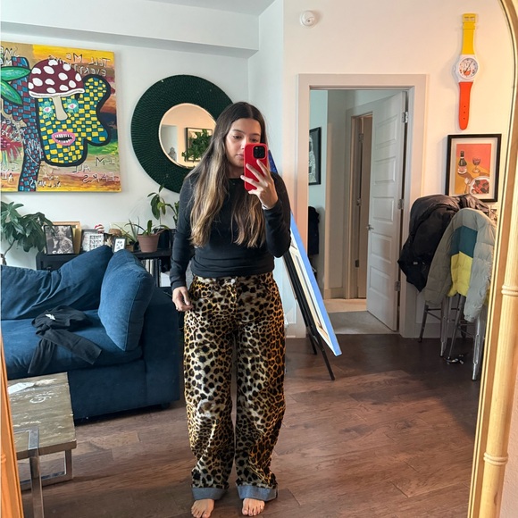 Zara Leopard Print Wide-Leg Jeans - Brown, Black, Cream - Picture 5 of 5